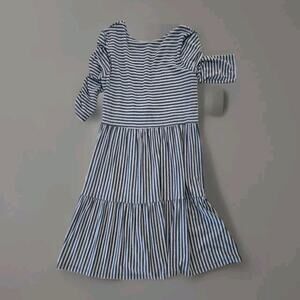 Matilda‎ Jane Womens Midi Dress Size Medium Gray Black Striped Stretchy A Line